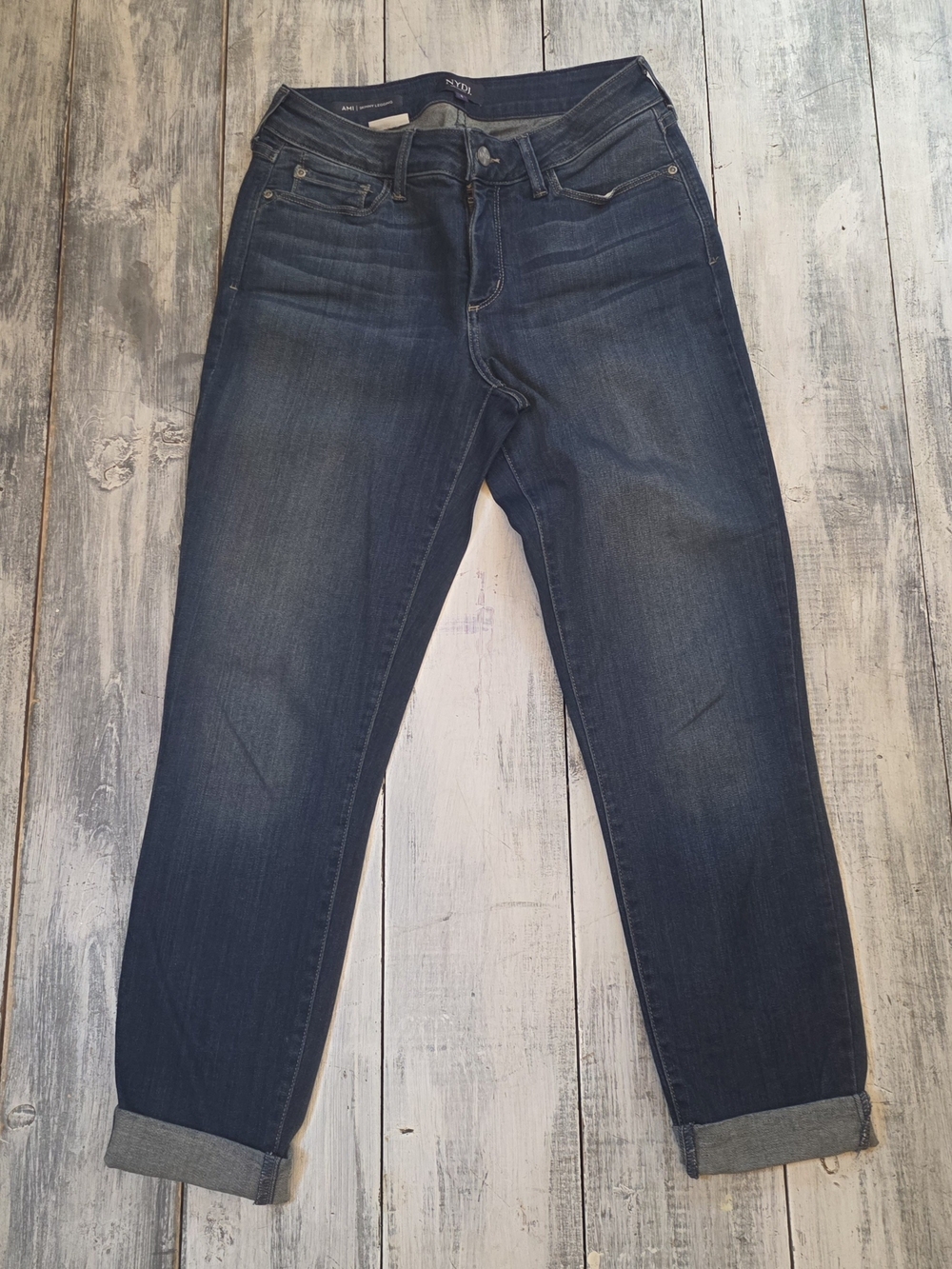 NYDJ Women's Ami Dark Indigo Skinny Legging Jeans Raw Hem sz 4